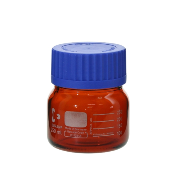 日本SIBATA柴田科學耐熱螺口瓶廣口棕色帶藍色瓶蓋 017250-1500 安