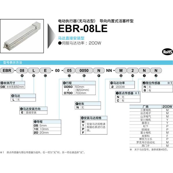 CKD喜開理電動執行器（無馬達型）滑塊型EBR-08LE-00-200100NNN-M2NN