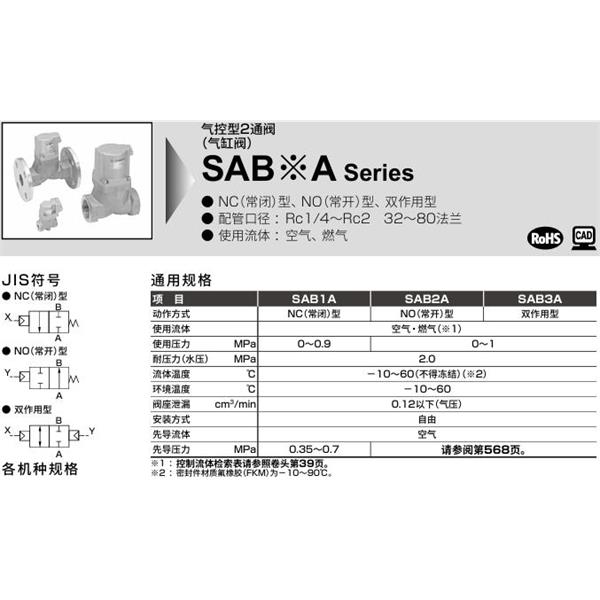 CKD喜開理氣控型2通閥（氣缸閥）SAB3A-8A-0B
