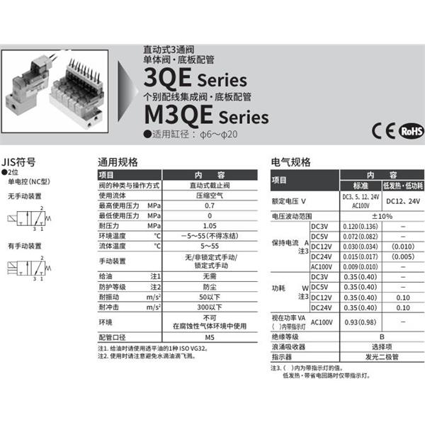 CKD喜開(kāi)理直動(dòng)式3通電磁閥M3QE110-M5-E0A-2-1