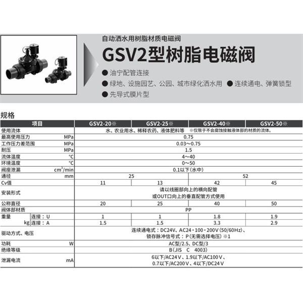 CKD喜開理自動灑水用樹脂制電磁閥GSV2-40A-P-AC200V
