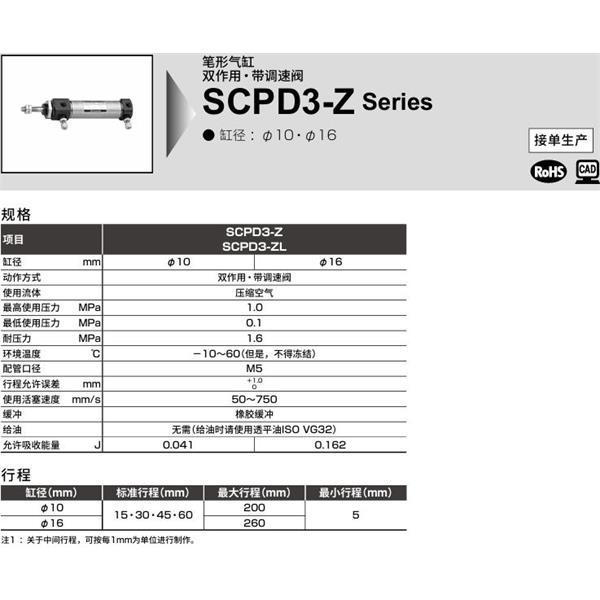 CKD喜開理筆形氣缸SCOD3-Z-LS-10-50-I