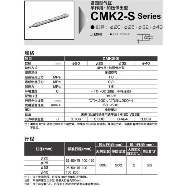CKD喜開理緊固型氣缸CMK2S-CA-40-300-T8H-T-MB2