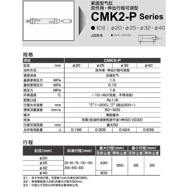 CKD喜開理緊固型氣缸CMK2-P-00-20-50-25-J-I