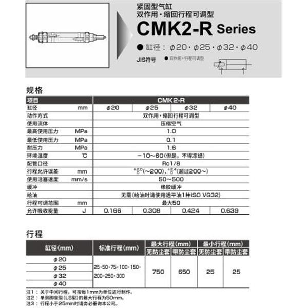 CKD喜開理緊固型氣缸CMK2-R-TA-25-400-50-F-B2