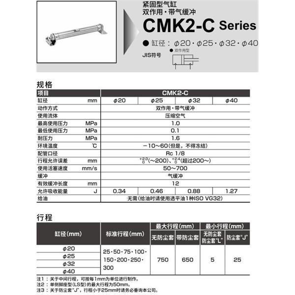 CKD喜開理緊固型氣缸 CMK2-C-LB-25-100-T0H-R-JI