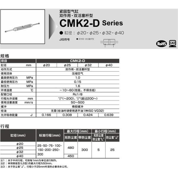 CKD喜開理緊固型氣缸DMK2-D-LB-25-100-T0H-R-JI