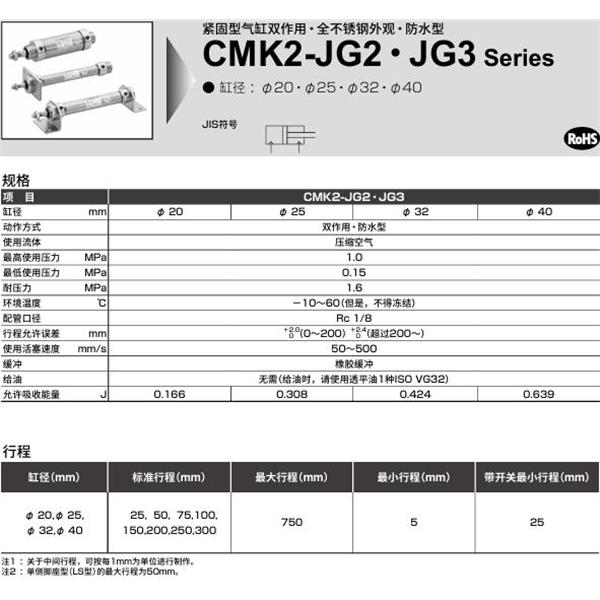 CKD喜開理緊固型氣缸CMK2-JG2-CC-25-50-I