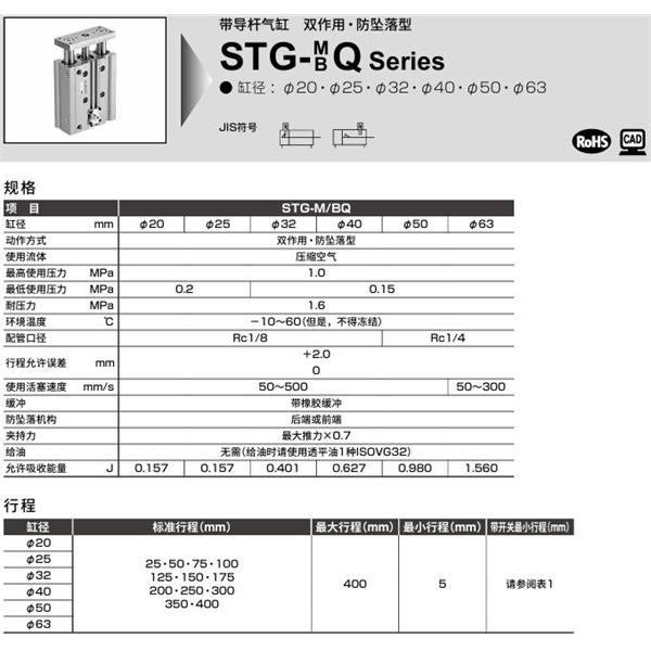 CKD喜開理帶導桿氣缸STG-BQ-40-25-H-M1