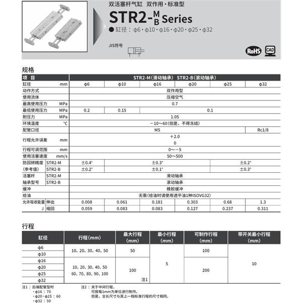 CKD喜開理帶導桿氣缸STR2-MQ-20-70-H-K0H-R-O