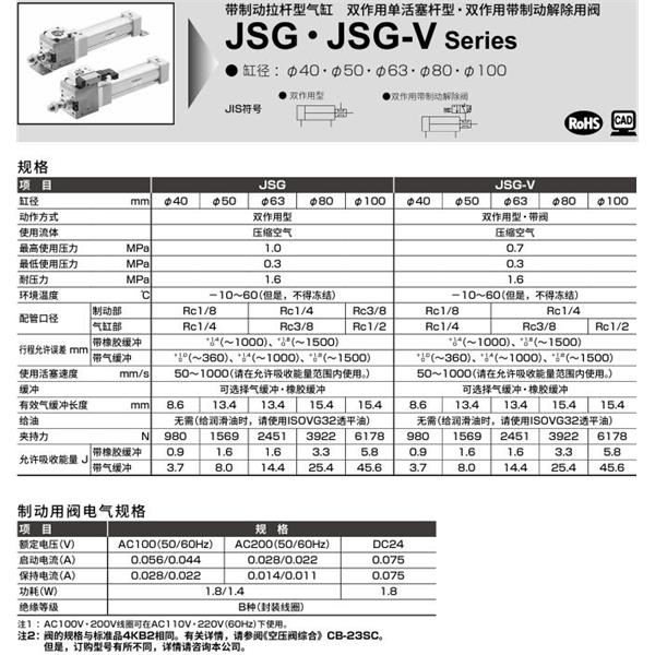 CKD喜開理帶制動拉桿型氣缸JSG-V-CA-80B-100-JI